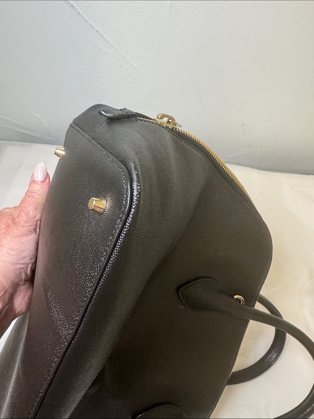 Furla Code Black Leather Dome Satchel with Detachable Strap - Picture 10 of 13